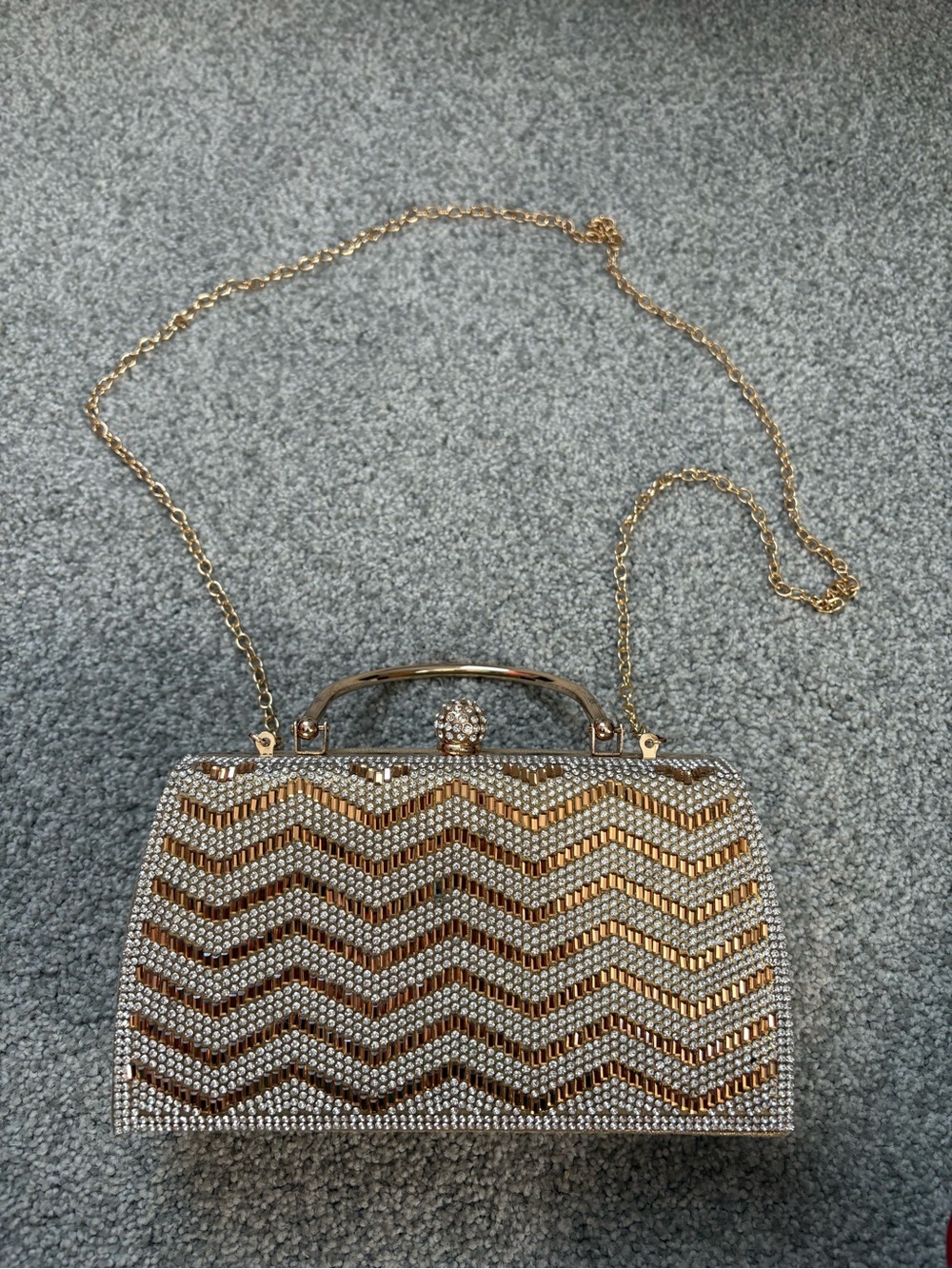 Sparkling Chevron Crystal Evening Clutch - Gold & Silver